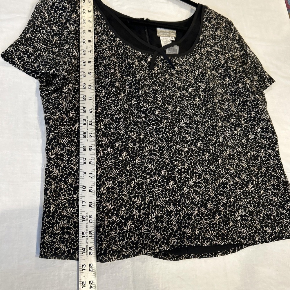 Vtg Coldwater Creek Skirt Set Women 14 Black Silk Floral Short Sleeve Modest NWT - Picture 5 of 13
